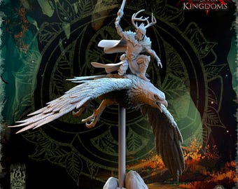 Wood Elf Lord on Eagle Miniature: 32mm ABS-Like Resin, Wargaming RPG