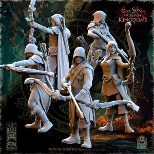 Wood Elf Ranger Miniatures (Hooded) | 32mm Resin Elf Archers for DND & Fantasy Skirmish Games | Tabletop Mini Figures | Archer Squad Set