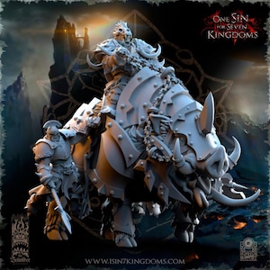 Orc Boss on Beast - Greenskins Warboss Miniatures | Tabletop Gaming 32mm | 14k ABS-Like Resin