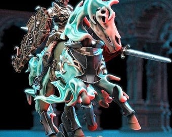 Ghost Skeleton Knights Cavalry Miniature, 32mm Undead Model in ABS Like Grey Resin