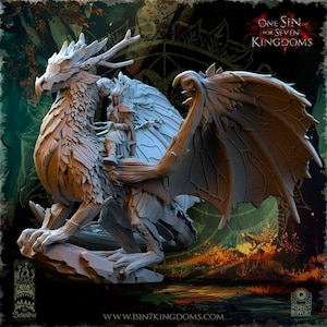 Wood Elf Forest Dragon with Rider | OPR Sylvan Dragon Lord | 32mm miniature | 14k Resin