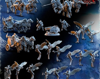May include: A set of 15 miniature figures, painted in a gray color, depicting various characters and creatures. The figures are arranged on a blue and white background with the text "One Sin for Seven Kingdoms".