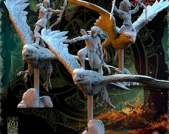 Jinetes de Halcón de los Elfos del Bosque / Caballería Voladora Silvestre OPR / Miniatura de 32 mm / Resina de 14 k