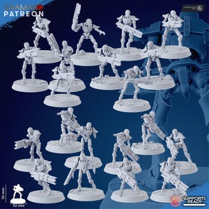 Space Robots Warrior Squad (20 Miniatures) | 32mm Sci-Fi Miniatures for Wargaming & RPG | ABS-Like Resin
