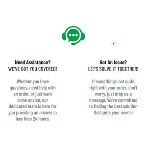 May include: A white background with green and black text. The image includes the text "Need Assistance? WE'VE GOT YOU COVERED!" and "Got An Issue? LET'S SOLVE IT TOGETHER!" A green headset icon is at the top.