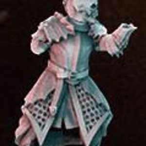 May include: A miniature figurine of a goblin wearing a helmet and chainmail armor, holding a sword and shield. The goblin is painted in shades of green and brown.