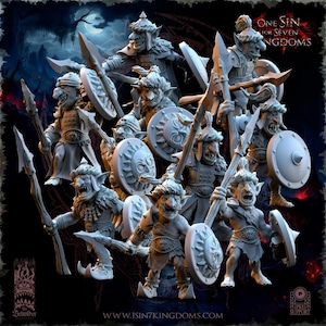 Sand Goblin Warriors with spears - Goblin infantry | 32mm Miniatures Tabletop Gaming | 14k ABS-Like Resin  | Dungeons & Dragons
