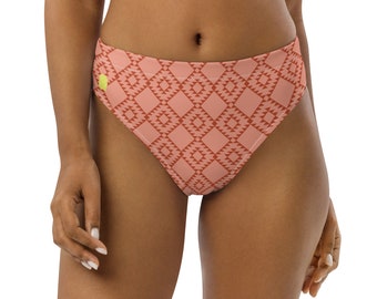 Recycled high-waisted bikini bottom - Mountains - Coral