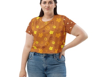 All-Over Print Crop Tee - Spread Peace + Atomic Flower Child