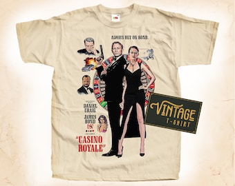 Camiseta con póster de la película Casino Royale V1 en color natural para hombre, impresión digital en todas las tallas: XS, S, M, L, XL, 2XL, 3XL, 4XL, 5XL.