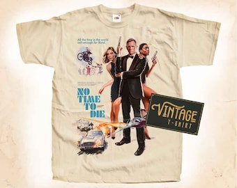 Camiseta con póster de la película No Time to Die V1 en color natural para hombre, impresión digital, todas las tallas: XS, S, M, L, XL, 2XL, 3XL, 4XL y 5XL.