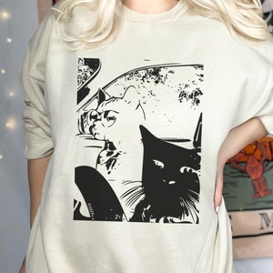 Cats Driving Car Sweatshirt, Funny Cat Crewneck Jumper, Cute Kitten Pullover, Kitty Lover Gift, Novelty Animal Top