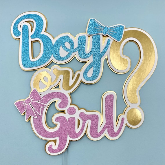 Gender Reveal Cake Topper Boy or Girl Cake Topper Pink and Etsy