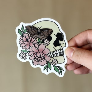 Floral Skull with Moth | Waterproof Sticker for Water Bottle Sticker Laptop Sticker Planner Sticker Car Sticker Tumbler Sticker Hydroflask