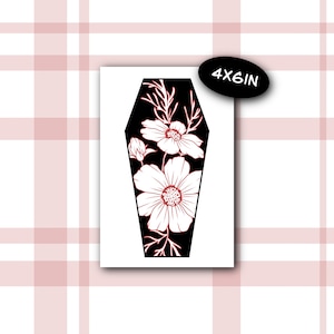 cercueil floral | Impression artistique | Impression 4 x 6, mini impression d'art, impression carte postale