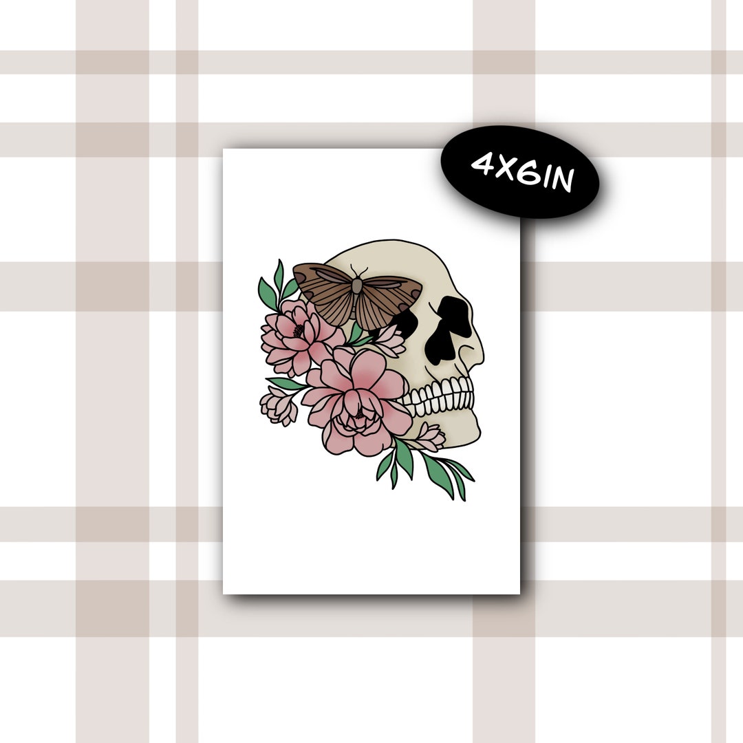 Skull With Moth | Art Print | 4x6 Print, Mini Art Print, Postcard Print ...