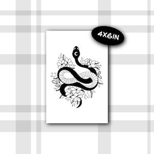 Serpent fleuri | Impression artistique | Impression 4 x 6, mini impression d'art, impression carte postale