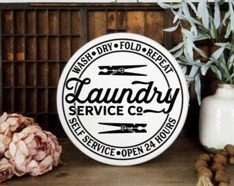 Laundry Service Co Round Wall Sign, Wall Art for Laundry Room, Laundry Sign