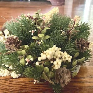 Spruce and Berry Half Sphere: Winter Holiday Orb with Pinecones