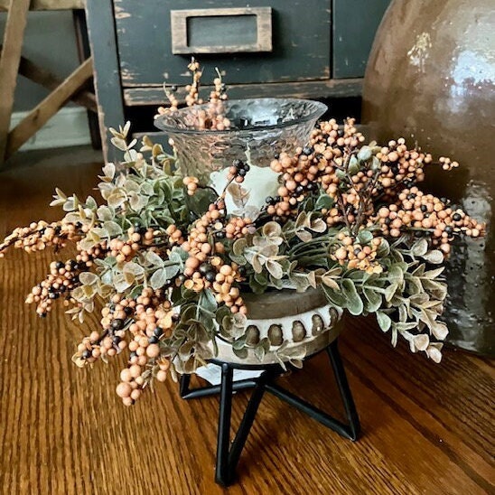 Orange Berry Candle Ring, Fall Candle Ring, Fall Arrangement, Candle Ring with Berries