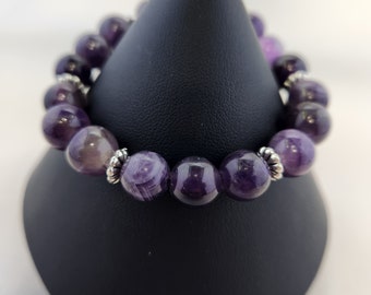 Amethyst Gemstone beaded Bracelet with Silver Spacers