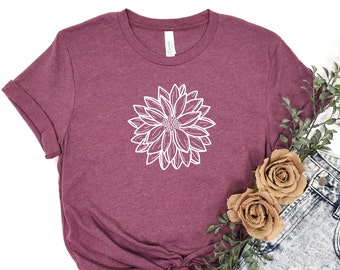 Dahlia Tee, Dahlia Flower Shirt, Spring Flower T Shirts, Flower Lover Tees