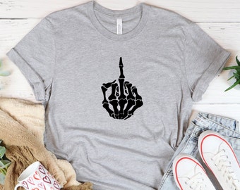 Camisa del dedo del esqueleto medio, camiseta del dedo medio divertido, camiseta de esqueleto del dedo medio, camiseta de dedo esqueleto