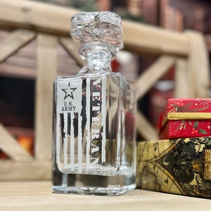 Army Veteran Retired Army Engraved Decanter, Army Retiree and Veteran Gift