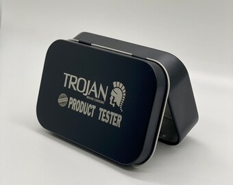 Trojan Condom Box, Contraceptive Case, Trojan Tin, Laser Engraved Tin Box, Metal Tin, Small Stash, Groomsmen Gift, Bachelor Party Favor