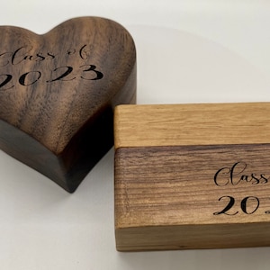 Wooden class ring gift box, ring holder, graduation gift, ring display with magnetic closure, personalized graduation box