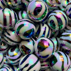 20mm Colorful Aurora Zebra Bubblegum Beads, Chunky, Jumbo, Extra Large