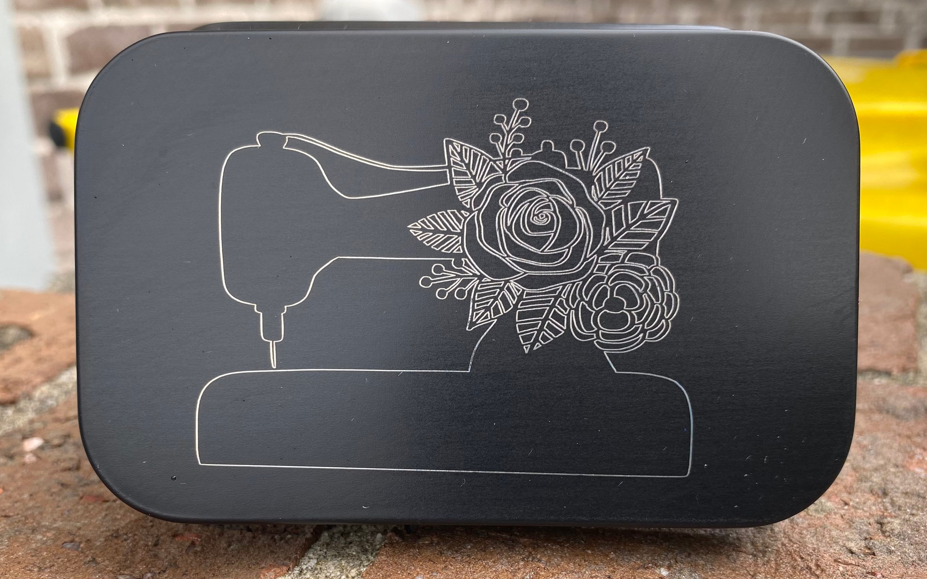 Engraved Sewing Tin Box, Metal Tin, Hinged Lid Box, Stash Tin, Small Tin 