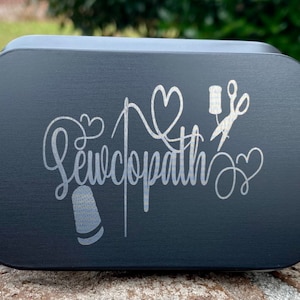 Sewing Tin Box, Sewciopath Metal Tin, Hinged Lid Box, Stash Tin, Small Tin