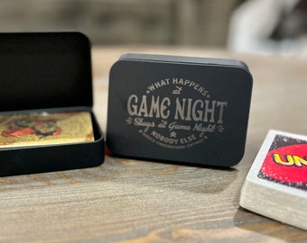 Engraved Playing Card Tin: Family Game Night Party Favor