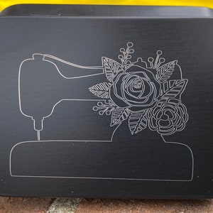 Engraved Sewing Tin Box, Metal Tin, Hinged Lid Box, Stash Tin, Small Tin