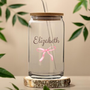 Personalized Iced Coffee Cup, 16oz Glass Cup, Custom Beer Can Glass with Lid and Straw, Bridesmaid Gift, Bridesmaid Proposal