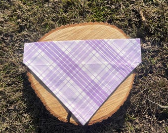 Purple Plaid Dog Bandana - Over the Collar