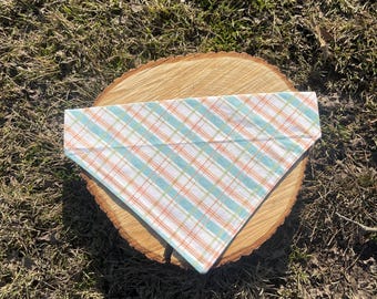 Blue Plaid Dog Bandana - Over the Collar