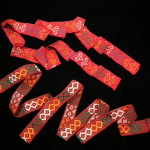 Authentic Handwoven Philippine Classic Mindanao Tboli Tribe  Embroidered Textile Bands 2 Pcs.  66” Long