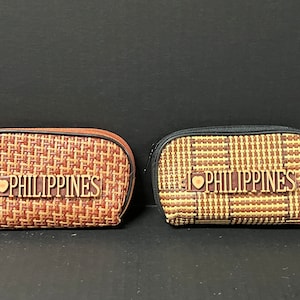 Carteira feminina casual com zíper ou porta-moedas, autêntica, feita à mão, de tecido macio, filipino, 2 peças.