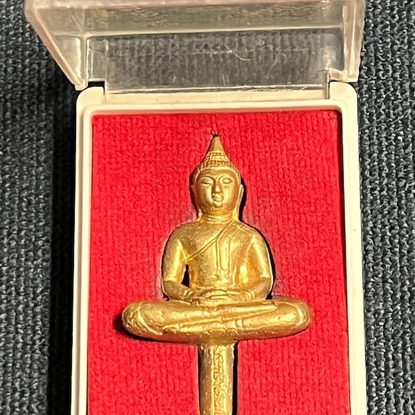 Vintage Thai Bronze Buddha Amulet Talisman, Buddhism Thai Necklace Pendant with Case