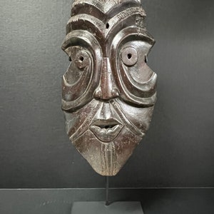 Papua New Guinea Tribal carved Wooden Sepok Mask with Custom Metal Stand 19th Century,
