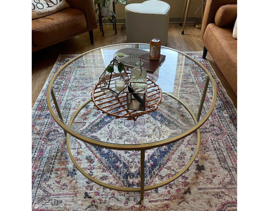 Coffee Table Gold Frame Coffee Table Round Table Center Etsy