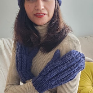 Twist Knit Headband / Earwarmer with Matching Mittens S ROYAL BLUE image 2