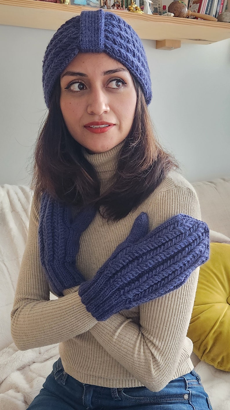 Twist Knit Headband / Earwarmer with Matching Mittens S ROYAL BLUE image 2