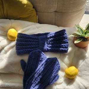 Twist Knit Headband / Earwarmer with Matching Mittens S ROYAL BLUE image 4