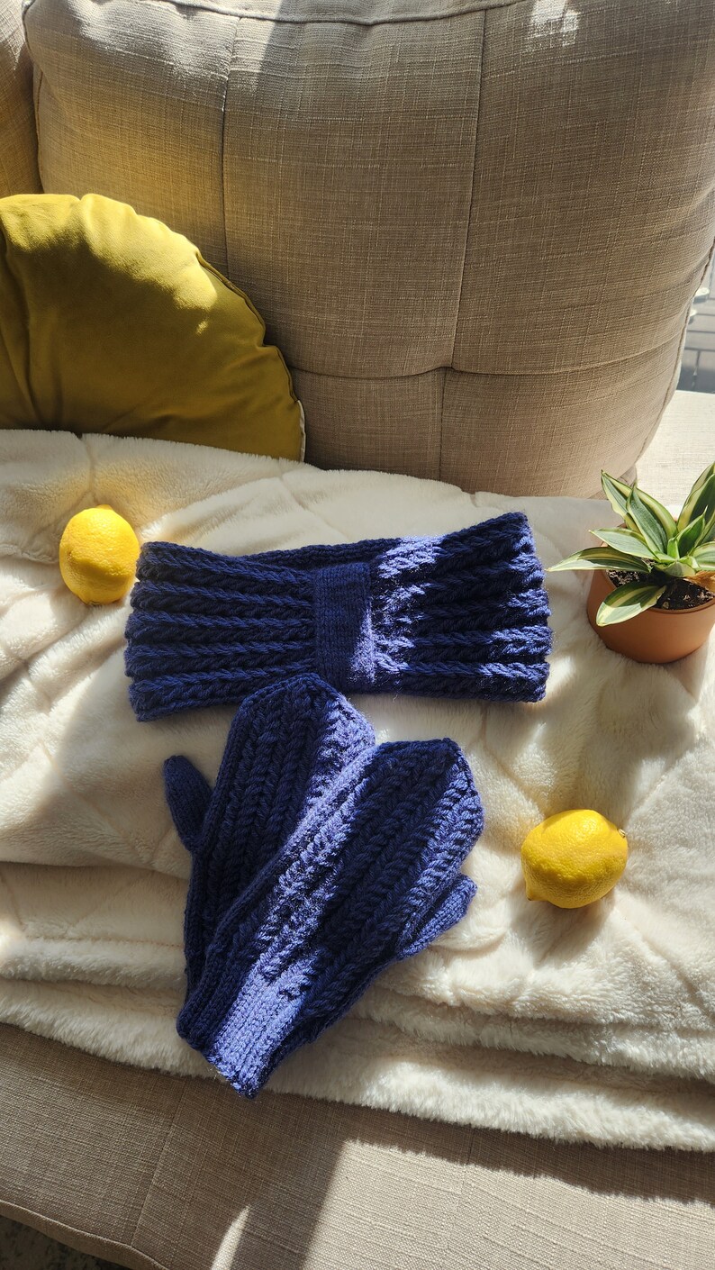 Twist Knit Headband / Earwarmer with Matching Mittens S ROYAL BLUE image 4