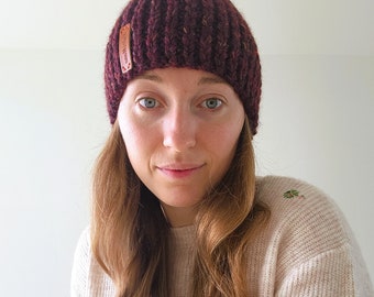 Knitted Unisex Wool Beanie - Winter Hat - Handmade Gift - Handknit Toque - OS