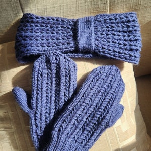 Twist Knit Headband / Earwarmer with Matching Mittens S ROYAL BLUE image 3