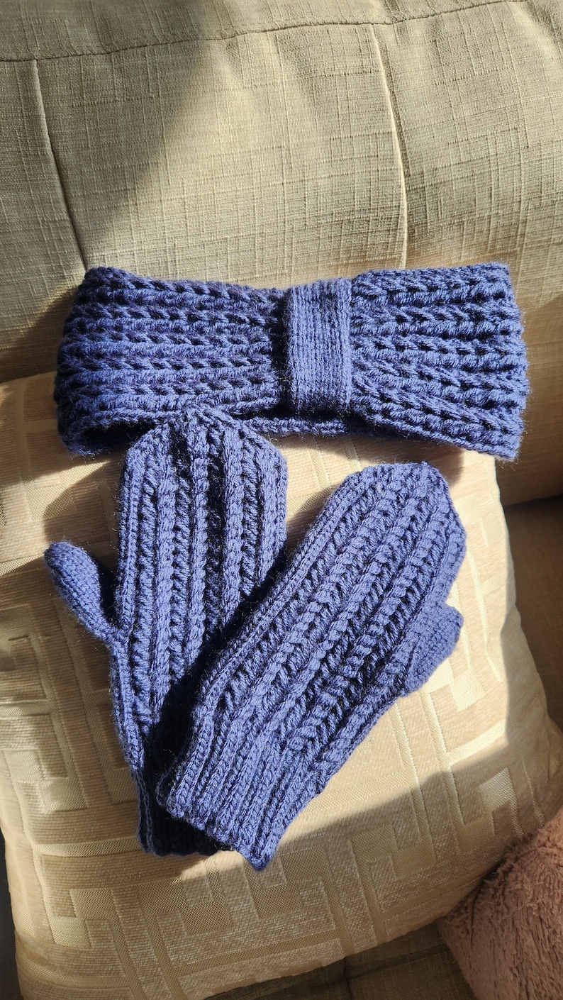 Twist Knit Headband / Earwarmer with Matching Mittens S ROYAL BLUE image 3